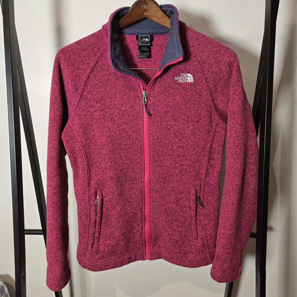 The North Face L Full Zip Sweatshirt Jacket Pink Berry Outdoor Active Euc